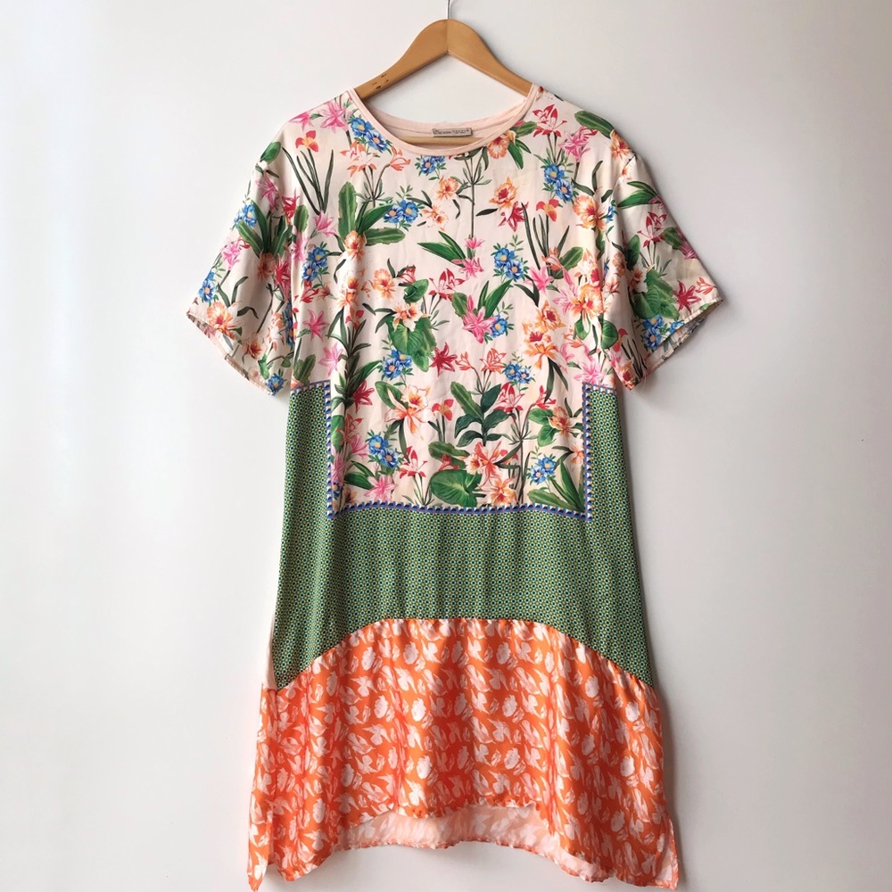 Zara • Mixed Print Short-Sleeved Shift Dress Tunic